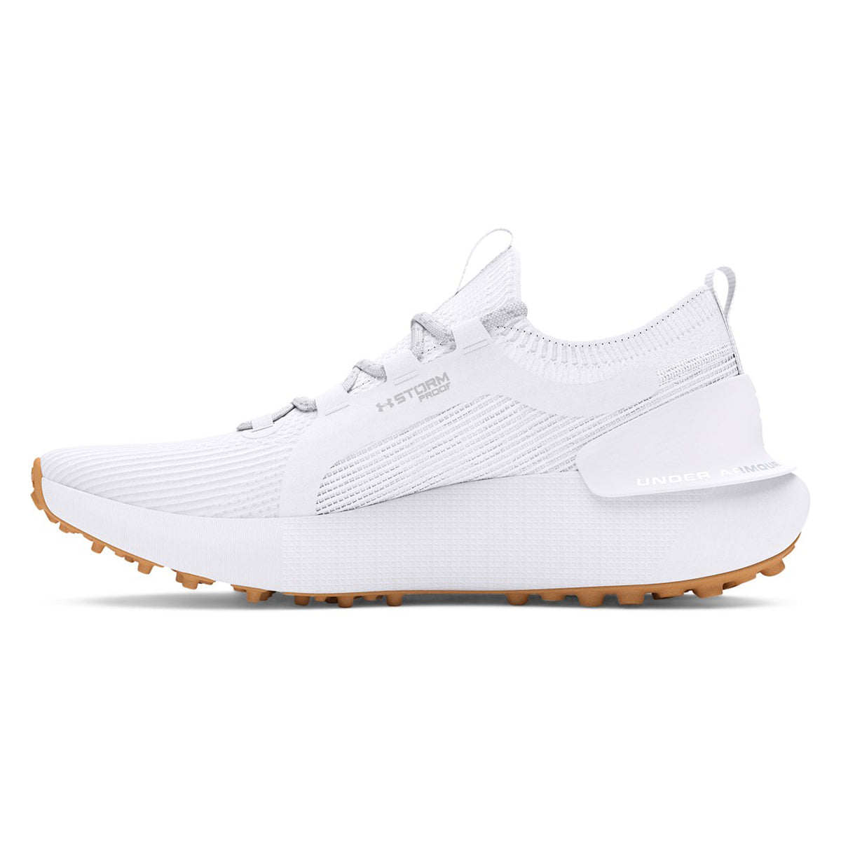 Under Armour Phantom Golf shoes for women in white, athletic golf footwear with breathable design and comfortable fit.