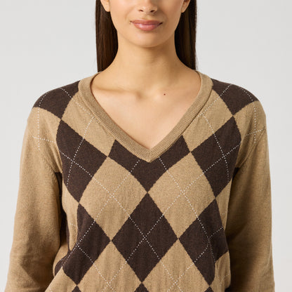 Daily Sports Argyle V-neck Pullover - Dame