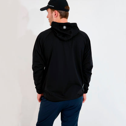 Abacus Bounce vandtæt herrehoodie i regntøj, synlig med glat overflade og hætte, ideel til vådt vejr.