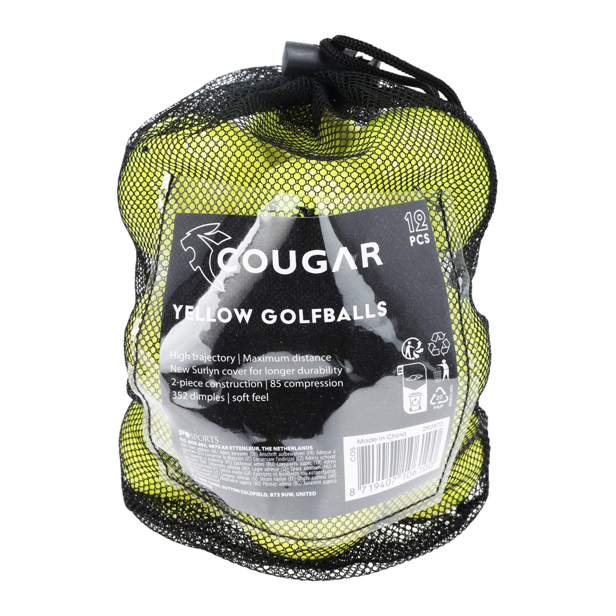 Cougar golfbolde - Gul - 12 stk.