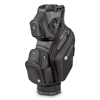 MotoCaddy Pro-Series vognbag i kulgrå med flere lommer, designet til golfvogne for nem opbevaring og transport.